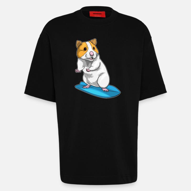 Hamster Surfer Planche de surf - T-shirt bio épais oversize fabriqué en UE - SOLID BLACK