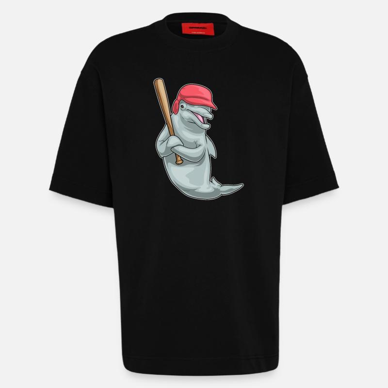 Batte de baseball Dolphin - T-shirt bio épais oversize fabriqué en UE - SOLID BLACK