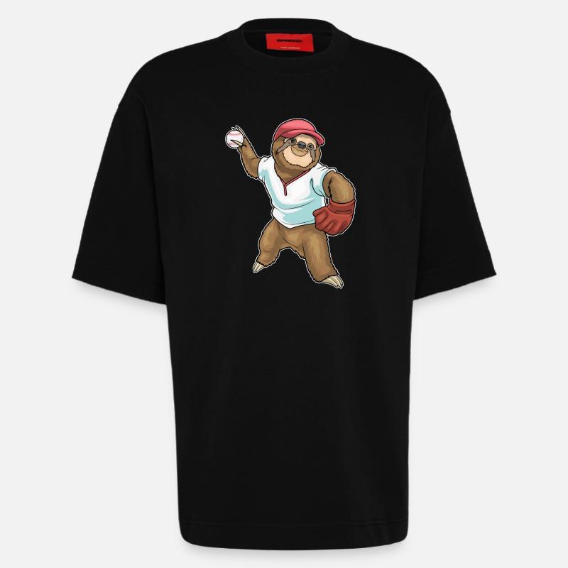 Gant de baseball Sloth - T-shirt bio épais oversize fabriqué en UE - SOLID BLACK