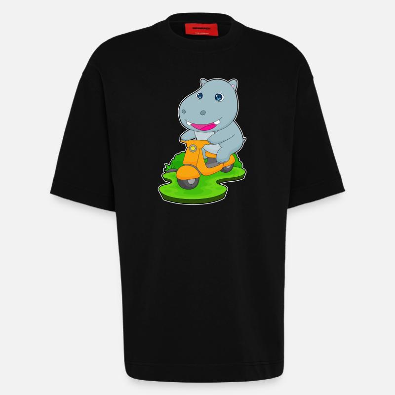 Hippo Scooter - Heavyweight T-Shirt - made by SPREAD  - SOLID BLACK