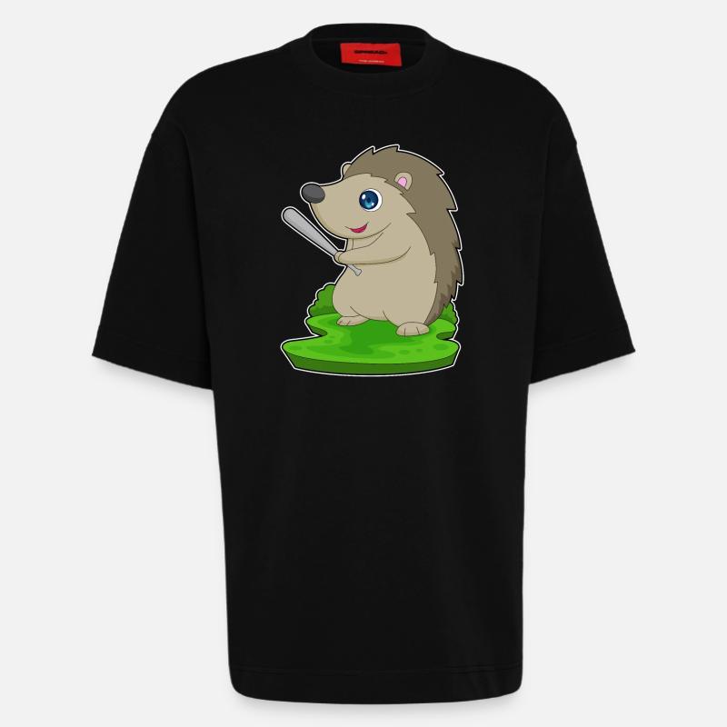 Hérisson Baseball Batte de Baseball - T-shirt bio épais oversize fabriqué en UE - SOLID BLACK