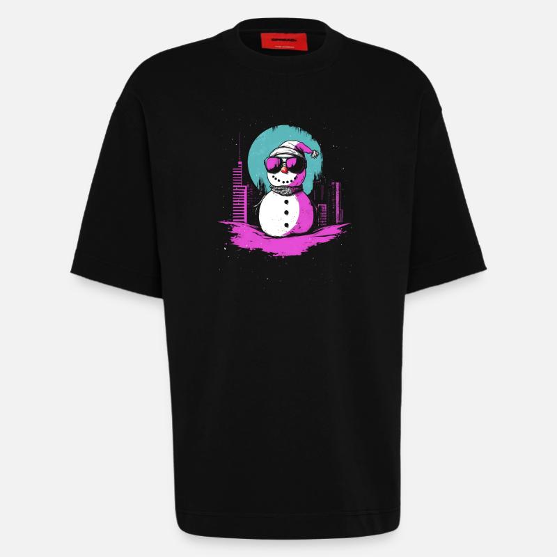 Retro Schneemann Retrowave Synthwave Geschenk - Heavyweight T-Shirt - made by SPREAD  - SOLID BLACK