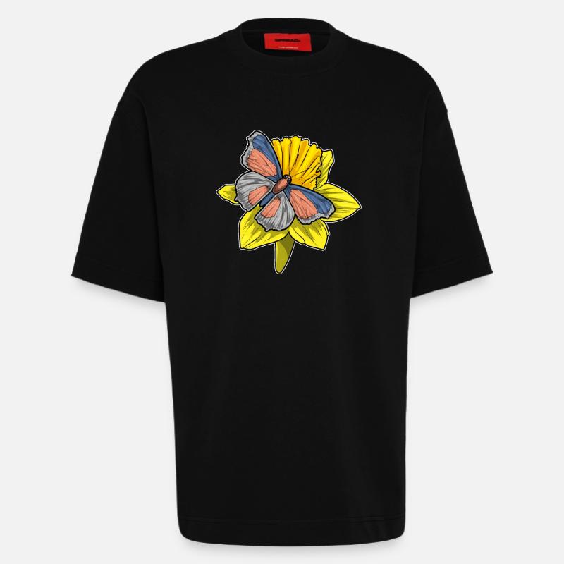 Jonquille papillon - T-shirt bio épais oversize fabriqué en UE - SOLID BLACK
