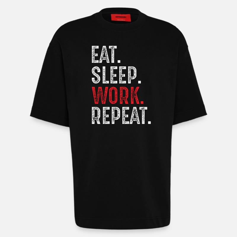 eat sleep work repeat - Heavyweight T-Shirt - made by SPREAD  - SOLID BLACK