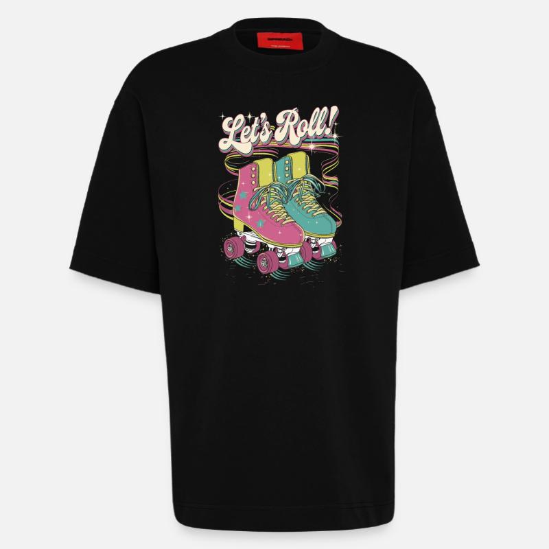 Let's Roll Buntes Retro-Rollschuh-Design - Heavyweight T-Shirt - made by SPREAD - SOLID BLACK