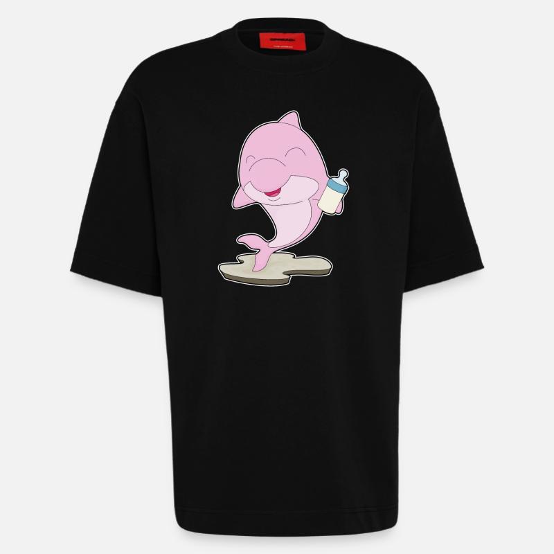 Dauphin Biberon Lait - T-shirt bio épais oversize fabriqué en UE - SOLID BLACK
