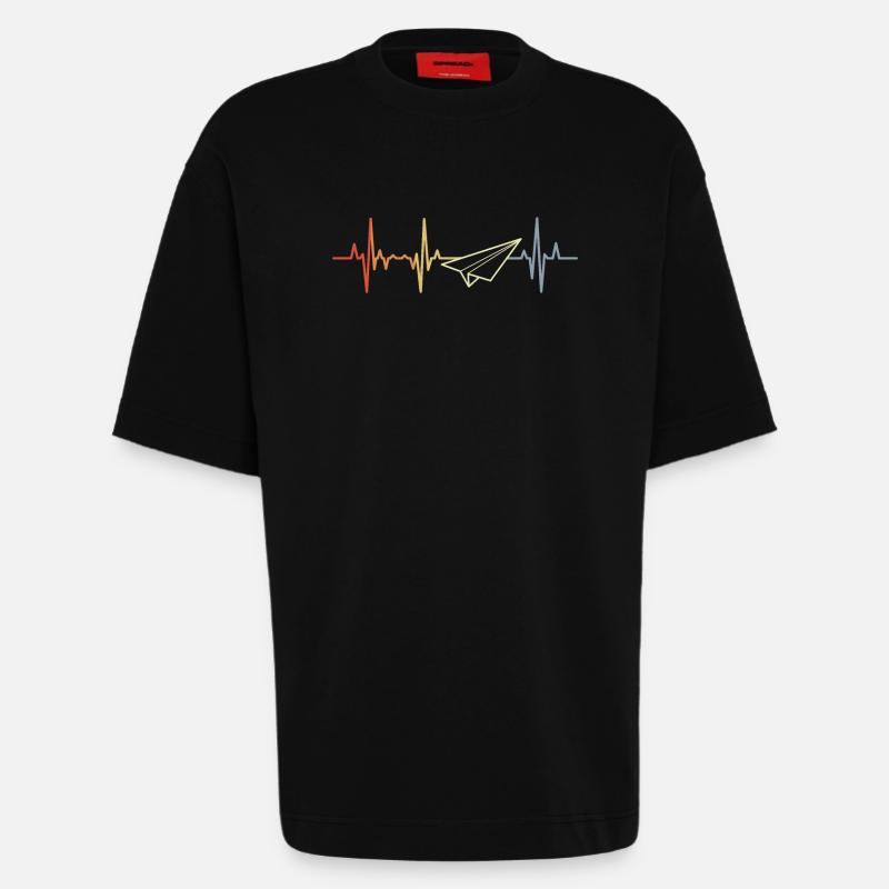 Papierflugzeug Herzfrequenz - Heavyweight T-Shirt - made by SPREAD  - SOLID BLACK