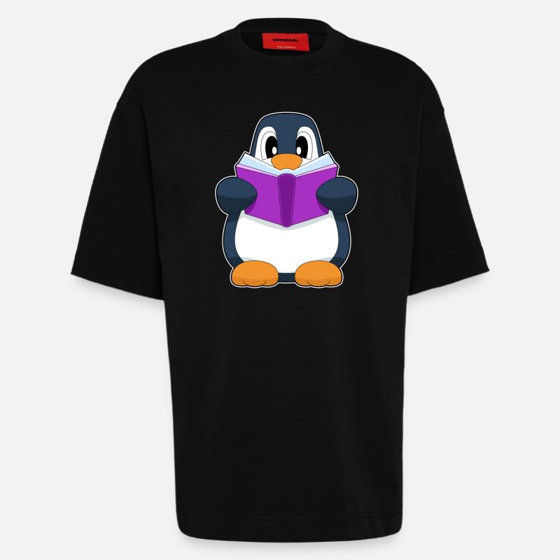 Pinguin Nerd Buch - Heavyweight T-Shirt - made by SPREAD  - SOLID BLACK