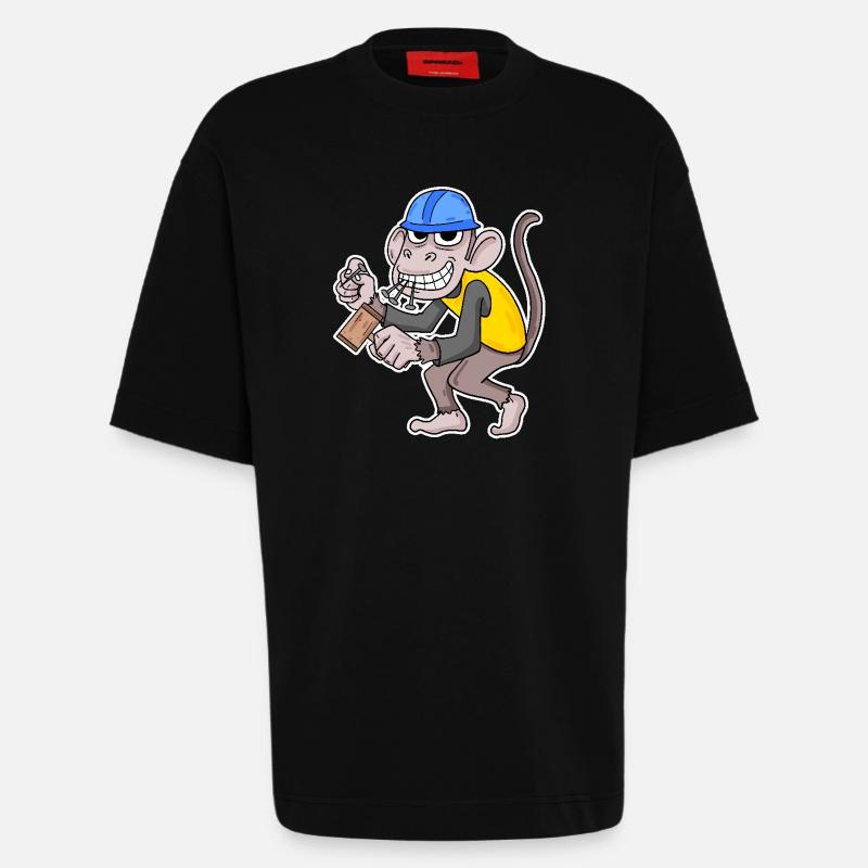 Baustelle Affe lustig Handwerker - Heavyweight T-Shirt - made by SPREAD  - SOLID BLACK