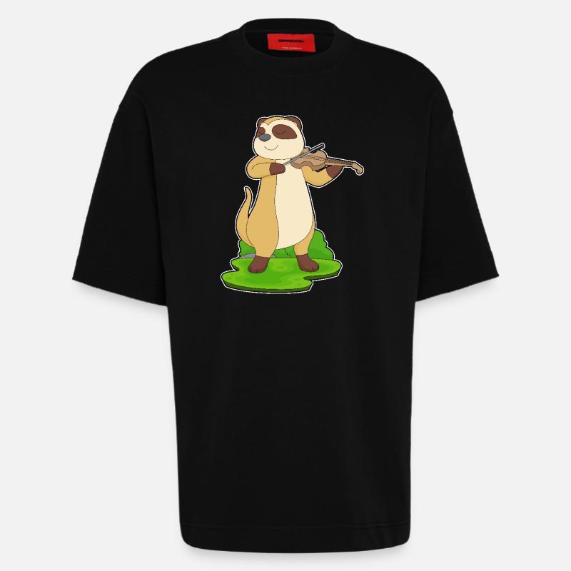 Suricate Musicien Violon - T-shirt bio épais oversize fabriqué en UE - SOLID BLACK