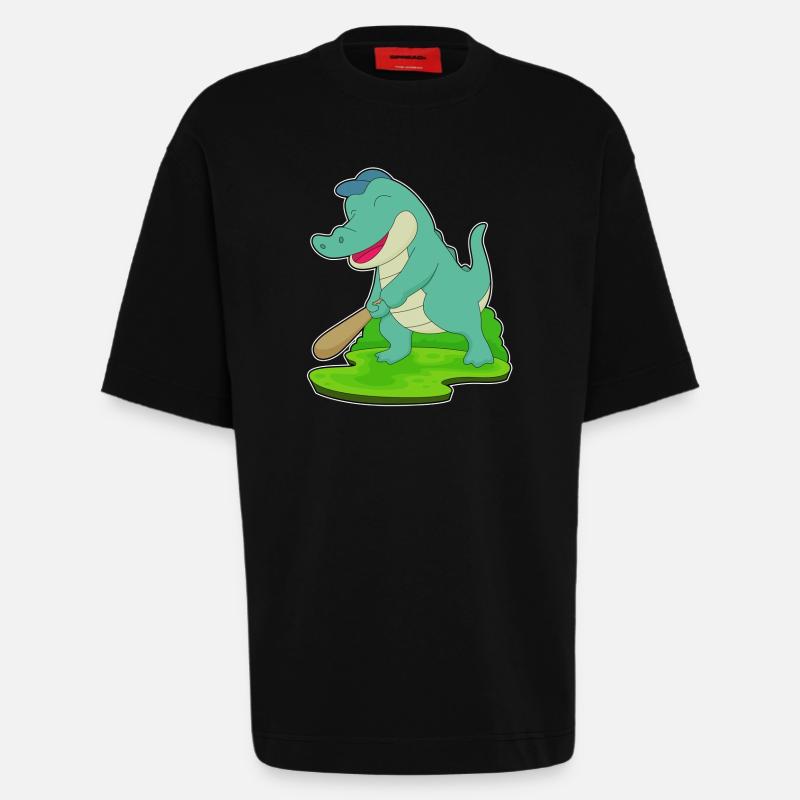 Bâton de baseball Crocodile - T-shirt bio épais oversize fabriqué en UE - SOLID BLACK
