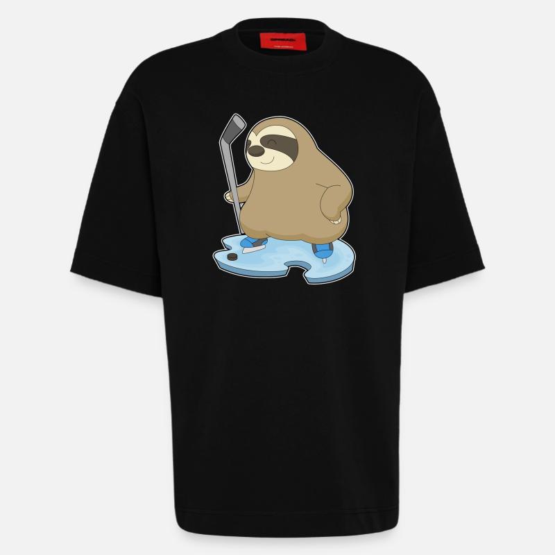 Faultier Eishockey Eishockeyschläger - Heavyweight T-Shirt - made by SPREAD  - SOLID BLACK