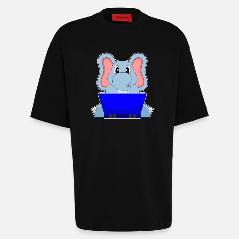 Elefant Laptop - Heavyweight T-Shirt - made by SPREAD  - SOLID BLACK