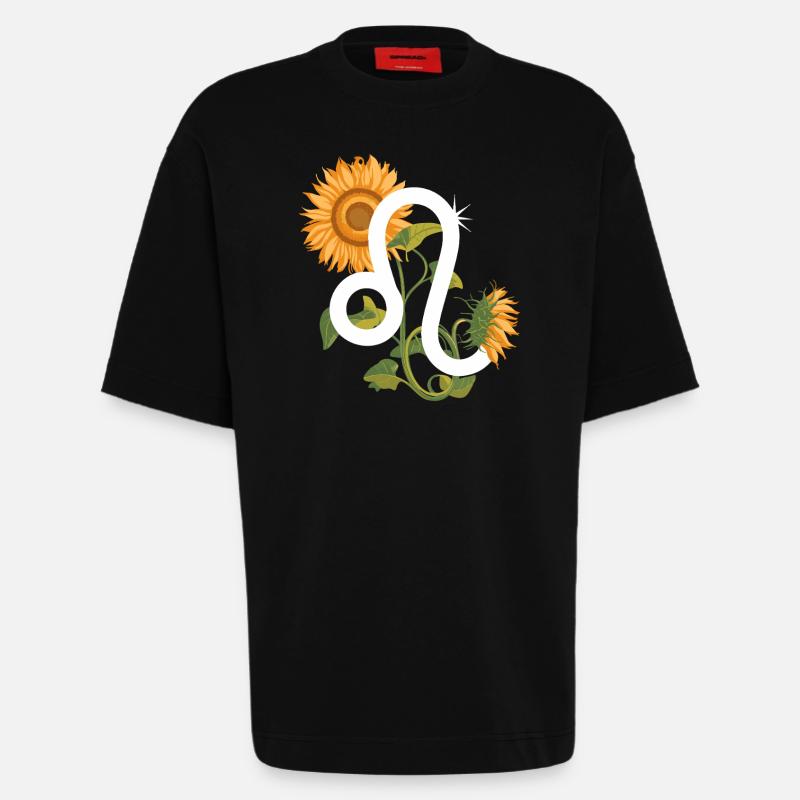 Löwe Sternzeichen - Sonnenblume Astrologie Geschenk - Heavyweight T-Shirt - made by SPREAD  - SOLID BLACK