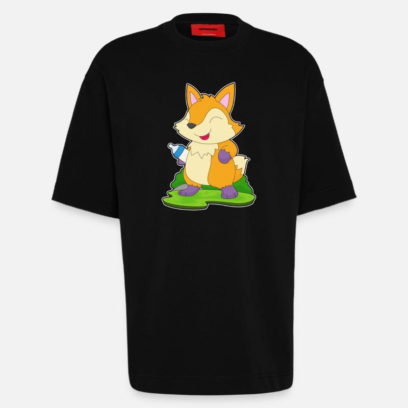 Fox Lait Biberon - T-shirt bio épais oversize fabriqué en UE - SOLID BLACK