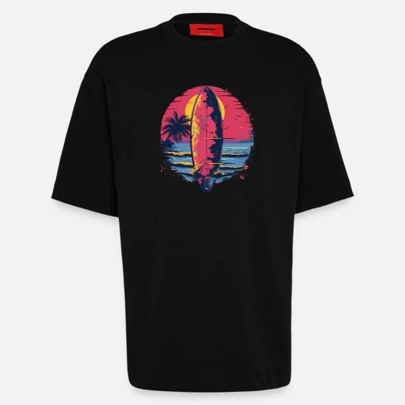 Planche de surf Synthwave - T-shirt bio épais oversize fabriqué en UE - SOLID BLACK