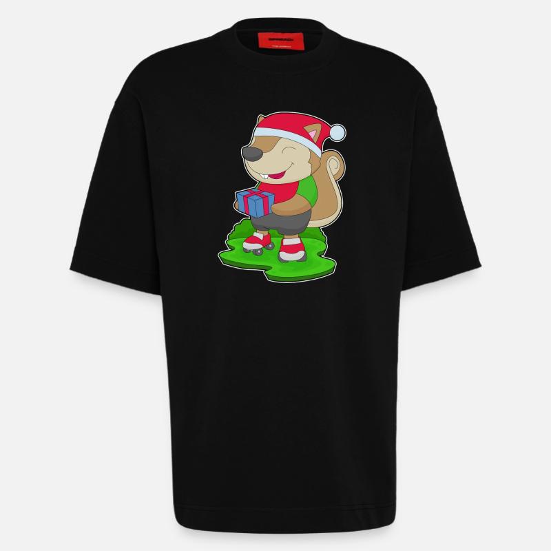 Eichhörnchen Weihnachten Inline skating - Heavyweight T-Shirt - made by SPREAD  - SOLID BLACK