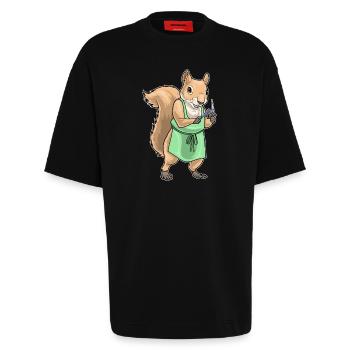 Écureuil Coiffeur Ciseaux Peigne - T-shirt bio épais oversize fabriqué en UE - SOLID BLACK - Devant - Fiona (171cm)