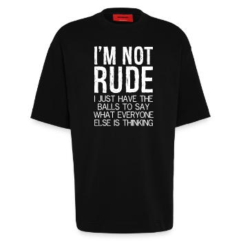 I'm not rude I just have the balls to say what - Heavyweight T-Shirt - made by SPREAD  - SOLID BLACK - Front - Fiona (171cm)