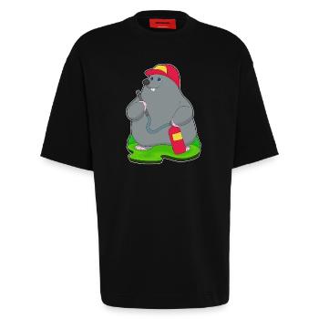 Mole Firefighter Fire Extinguisher - Heavyweight T-Shirt - made by SPREAD  - SOLID BLACK - Front - Fiona (171cm)
