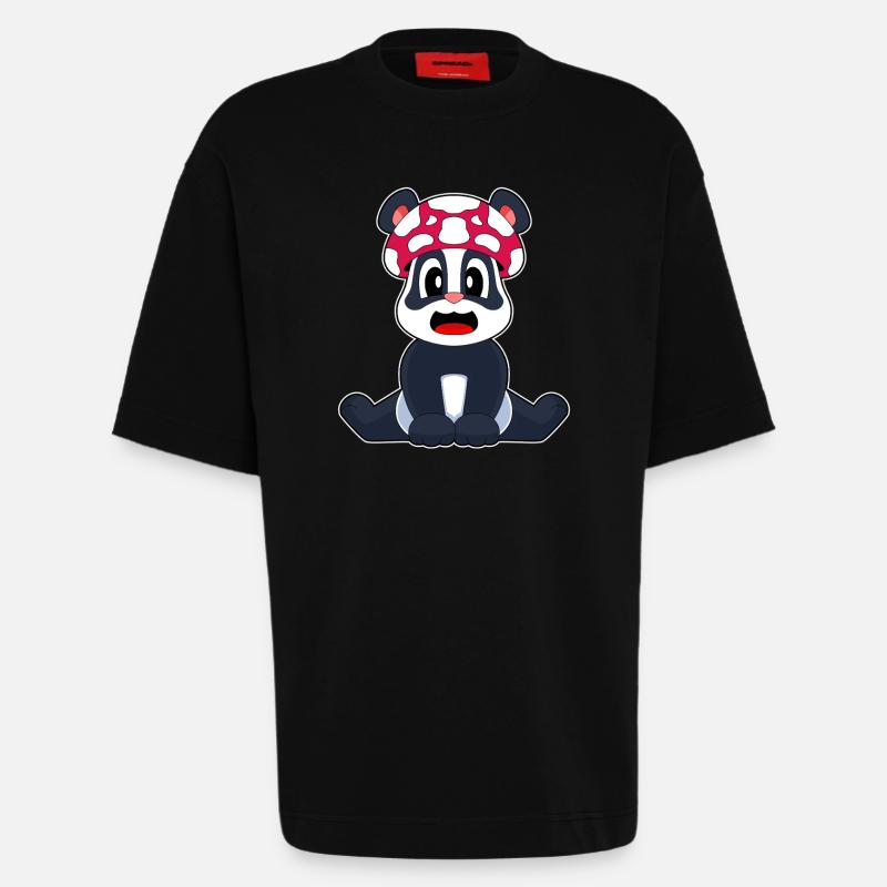 Champignon panda - T-shirt bio épais oversize fabriqué en UE - SOLID BLACK