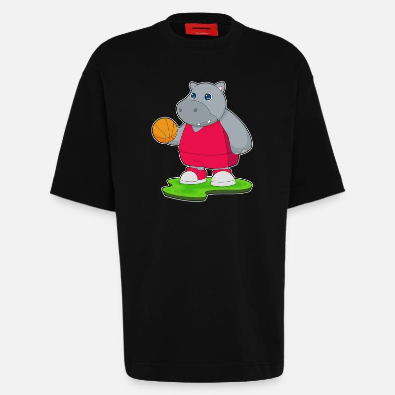 Hippopotame Basketteur Basketteur - T-shirt bio épais oversize fabriqué en UE - SOLID BLACK
