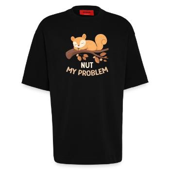 Nut My Problem Eichhörnchen Morgenmuffel Geschenk - Heavyweight T-Shirt - made by SPREAD  - SOLID BLACK - Vorne - Fiona (171cm)
