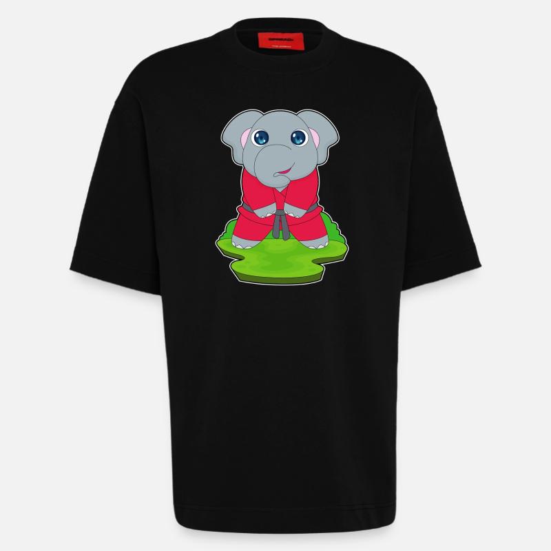 Karaté d’arts martiaux d’éléphant - T-shirt bio épais oversize fabriqué en UE - SOLID BLACK