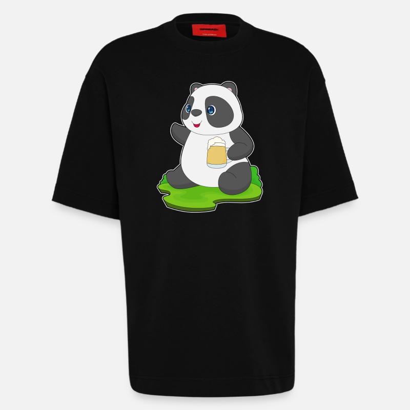 Bière Panda - T-shirt bio épais oversize fabriqué en UE - SOLID BLACK