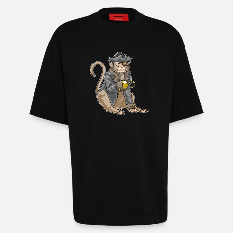 Singe Pirate Crochet Main - T-shirt bio épais oversize fabriqué en UE - SOLID BLACK
