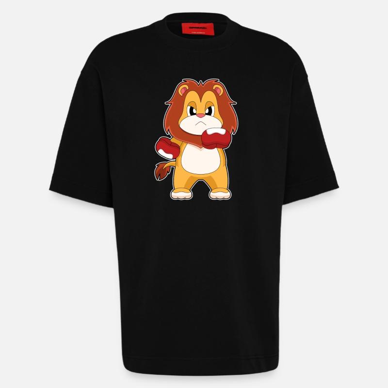 Löwe Boxer Boxhandschuhe Boxen - Heavyweight T-Shirt - made by SPREAD  - SOLID BLACK