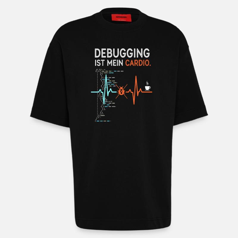 Debugging ist mein Cardio - Computer Nerd - Heavyweight T-Shirt - made by SPREAD - SOLID BLACK