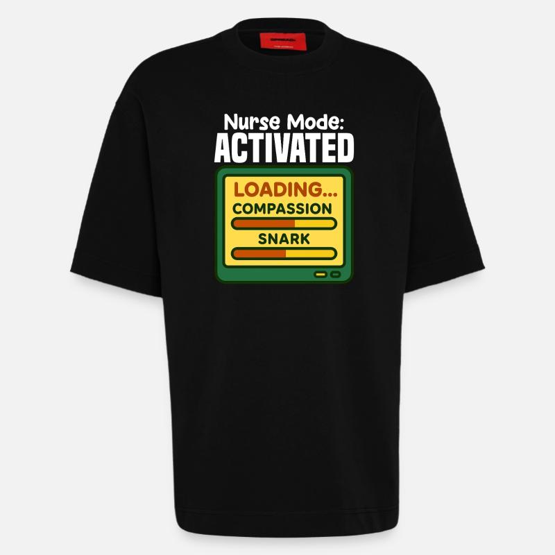 MODE INFIRMIÈRE ACTIVÉ - CADEAU INFIRMIÈRE - T-shirt bio épais oversize fabriqué en UE - SOLID BLACK
