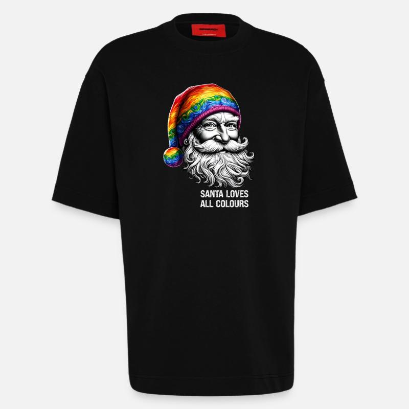 Lebendiger Weihnachtsmann mit Regenbogenhut - Heavyweight T-Shirt - made by SPREAD  - SOLID BLACK