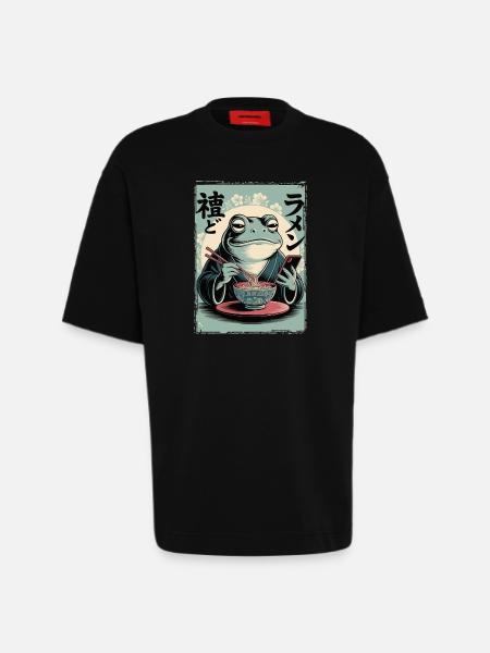 Funny frog, grumpy, Japanese art, ramen - Heavyweight T-Shirt - made by SPREAD - SOLID BLACK