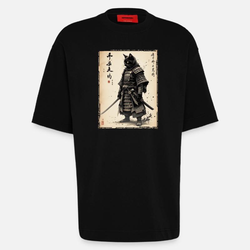 Samurai Katze, Japanischer Krieger & Kämpfer - Heavyweight T-Shirt - made by SPREAD  - SOLID BLACK