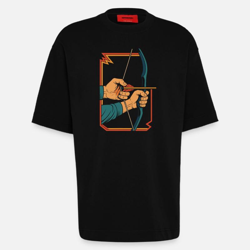 archery bow target archer hands retro - Heavyweight T-Shirt - made by SPREAD  - SOLID BLACK