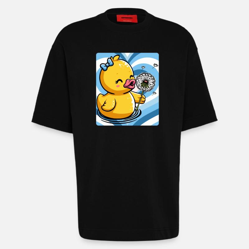 Breloque canard mignon avec pissenlit - T-shirt bio épais oversize fabriqué en UE - SOLID BLACK