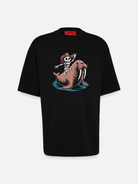 Skeleton cowboy on walrus - Heavyweight T-Shirt - made by SPREAD - SOLID BLACK