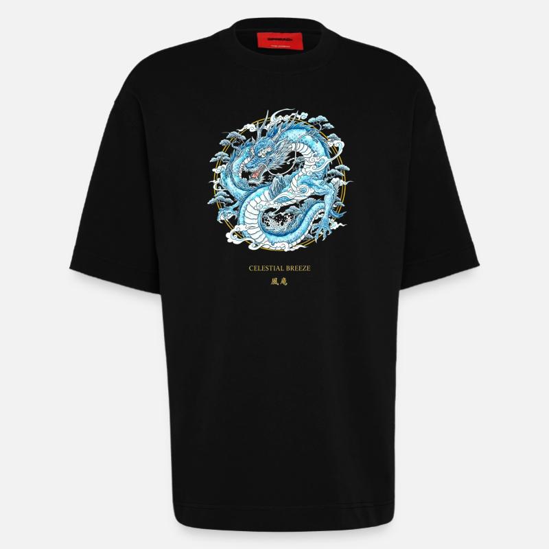 Celestial Breeze Celestial Wind Dragon - Heavyweight T-Shirt - made by SPREAD  - SOLID BLACK