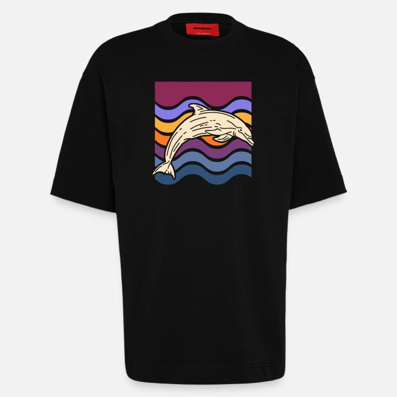 Delfin auf farbigen Wellen - Heavyweight T-Shirt - made by SPREAD  - SOLID BLACK
