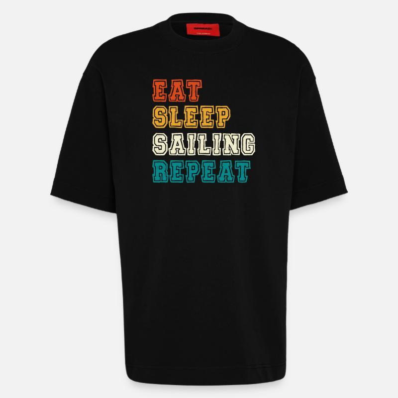 Manger dormir Naviguer Répéter - T-shirt bio épais oversize fabriqué en UE - SOLID BLACK
