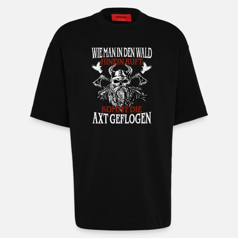 Waldruf und Axt – Viking Spruch - Heavyweight T-Shirt - made by SPREAD  - SOLID BLACK