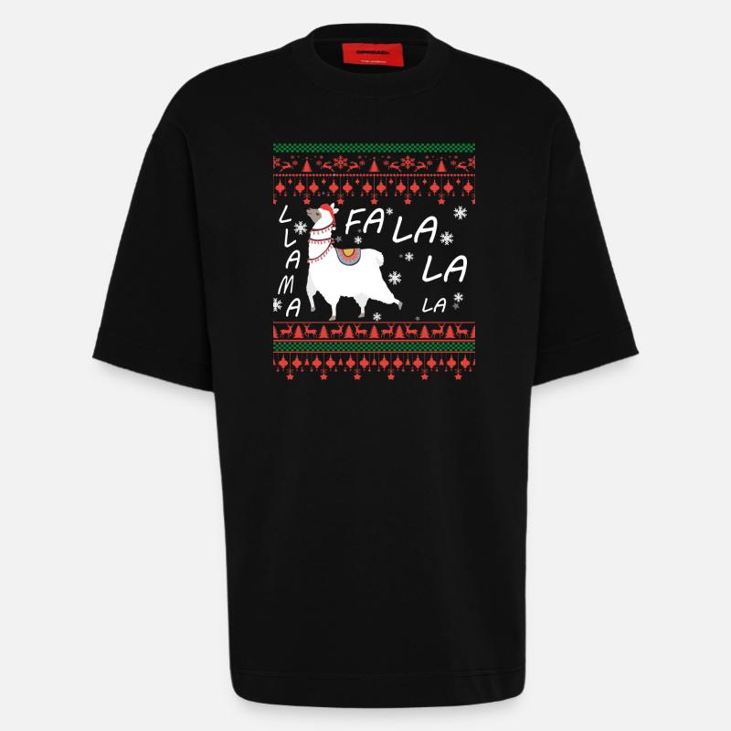 Pull de Noël moche Llama - T-shirt bio épais oversize fabriqué en UE - SOLID BLACK