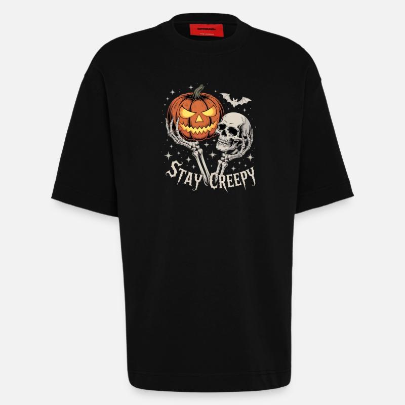 Restez effrayant, restez effrayant Thème d’Halloween - T-shirt bio épais oversize fabriqué en UE - SOLID BLACK