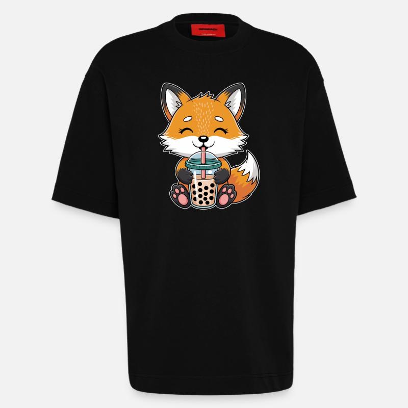 Kawaii Bubble Tee Fuchs Boba Tee - Heavyweight T-Shirt - made by SPREAD  - SOLID BLACK
