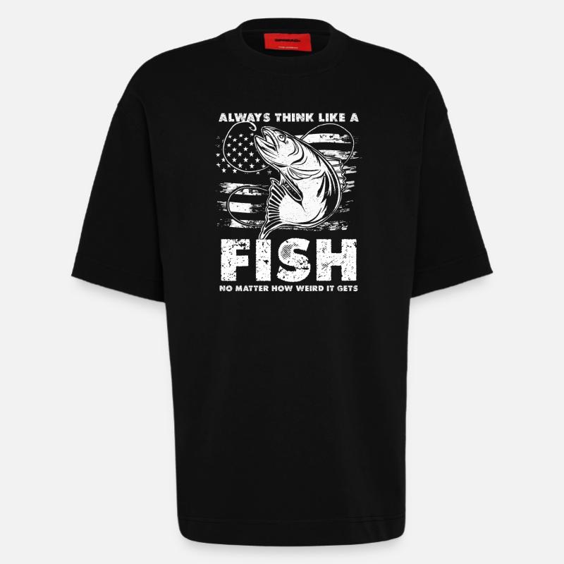 Fish Thoughts Flag Pattern - T-shirt bio épais oversize fabriqué en UE - SOLID BLACK