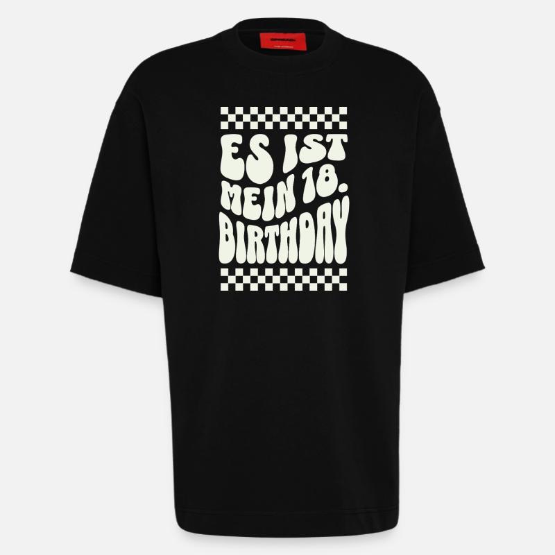 C’est mon 18e anniversaire Retro Design - T-shirt bio épais oversize fabriqué en UE - SOLID BLACK