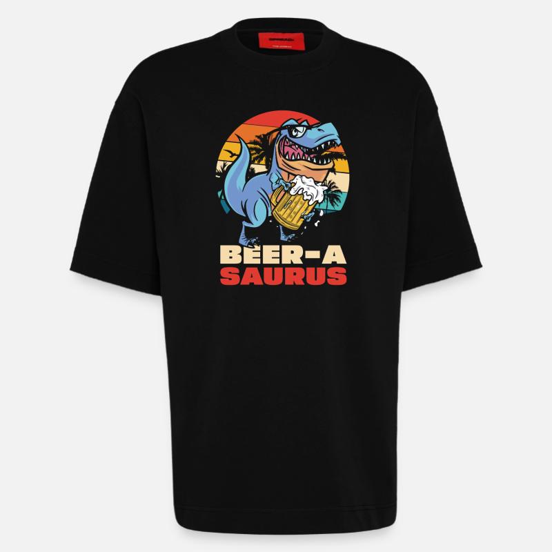 BeerA Saurus Dino with beer mug - Heavyweight T-Shirt - made by SPREAD  - SOLID BLACK
