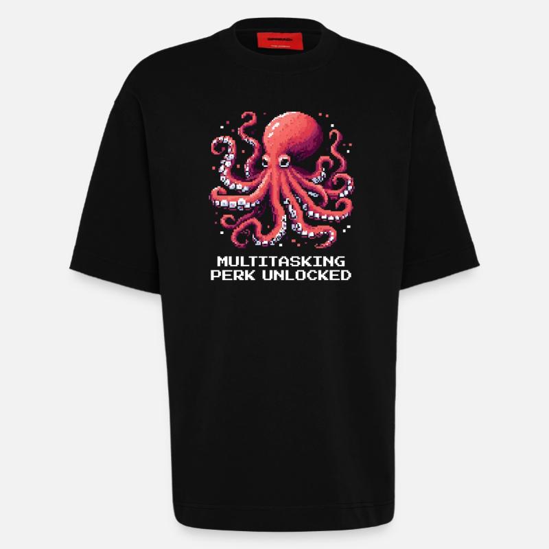 Multitasking Ability Unlocked | Octopus - Heavyweight T-Shirt - made by SPREAD  - SOLID BLACK